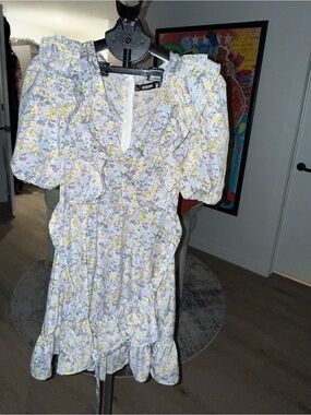 Missguided Pastel Floral Mini Dress — Yellow, Lilac & Green